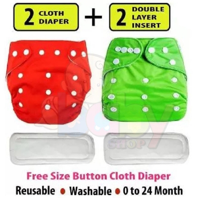 Picture of Washable Baby Cotton Cloth Diaper - (2 Pcs With 3 Layer Pad)