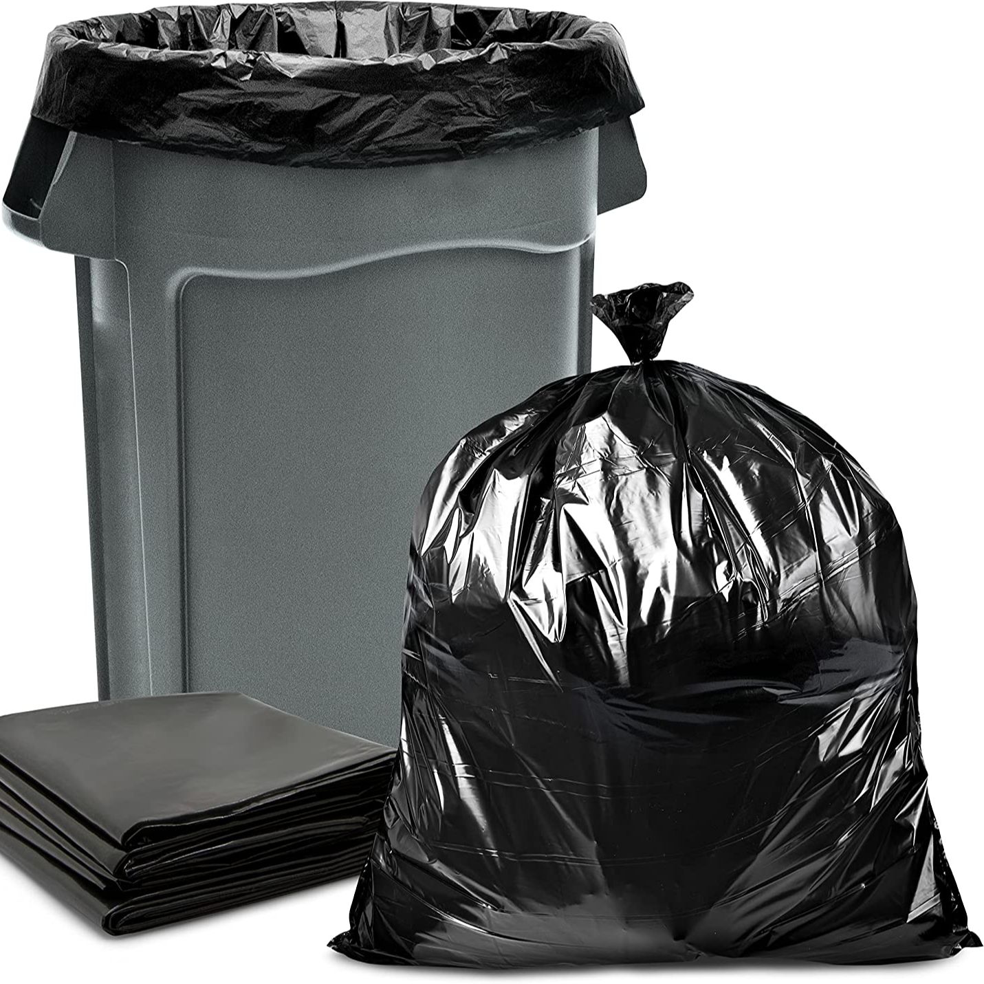 Picture of Black Garbage Bag Large 16 x 24 inch Premium Quality Very Strong Trash Waste Poly Moylar Bosta-10 Pics