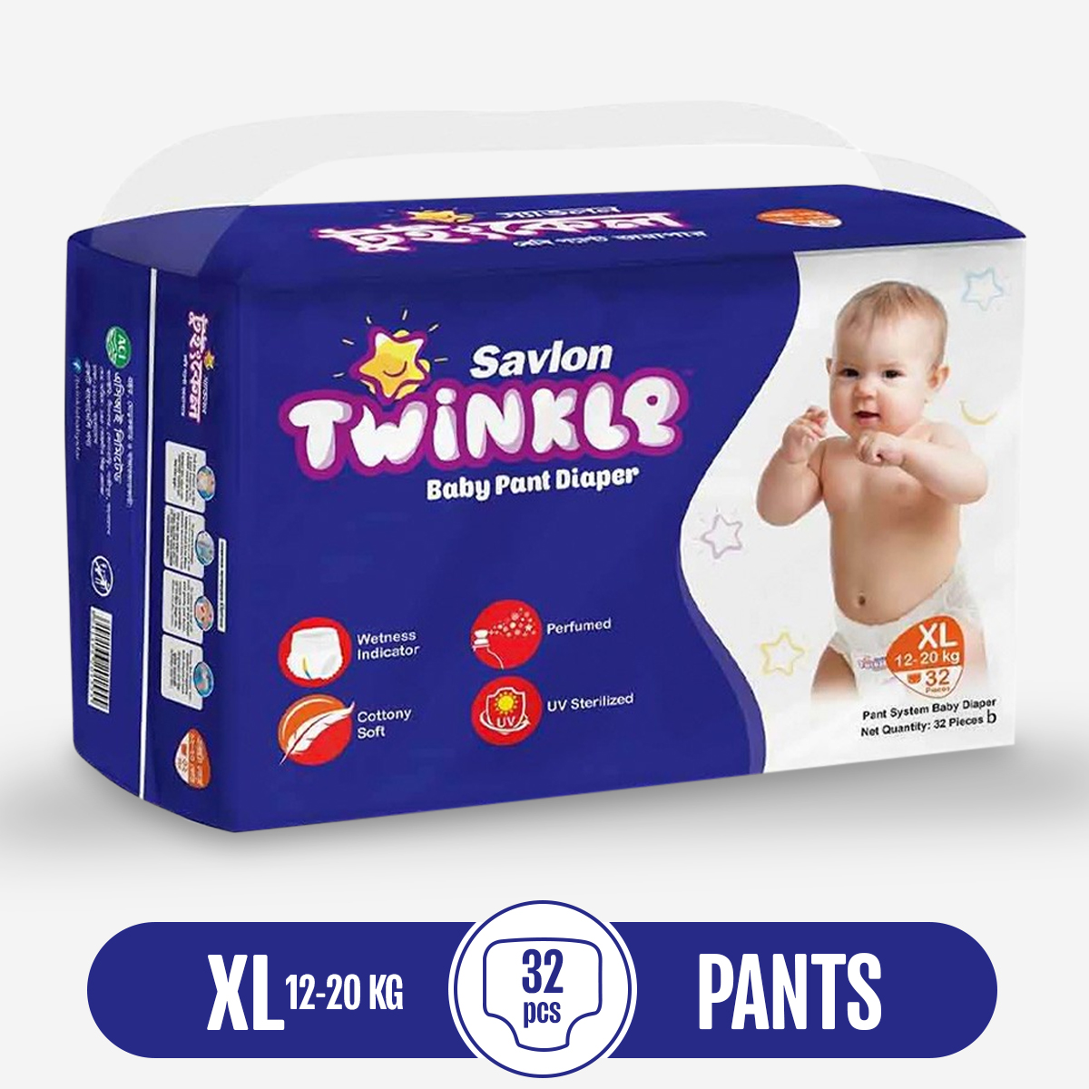 Picture of Savlon Twinkle Baby Pant  Diaper XL (12-20kg) - 32 Pcs