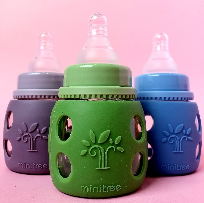 Picture of Minitree High Quality Baby Glass Feeder With Silicon Cover 60 ml/20ze