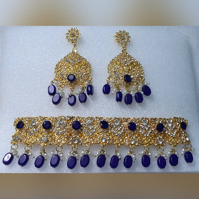 Picture of Bridal Traditional Wedding Ornament / Exclusive Fashion Party Choker Necklace Earrings & Tikli Jewellery Set For Women