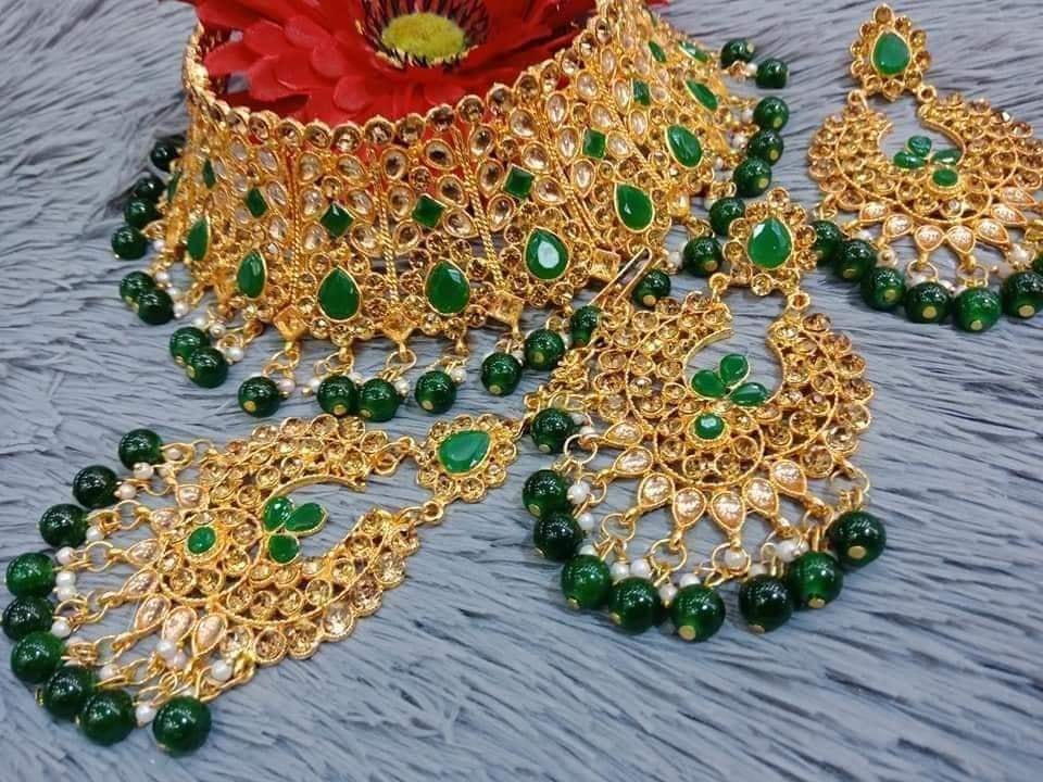 Picture of Beautyful Choker Nacklace For Women  Western neck wear choker Traditional Fashion Wedding/Party Bridal Choker Necklace Earrings & Tikli Jewellery Set