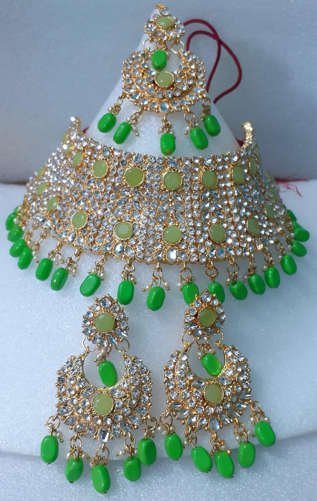 Picture of Bridal Traditional Wedding Ornament / Exclusive Fashion Party Choker Necklace Earrings & Tikli Jewellery Set For Women
