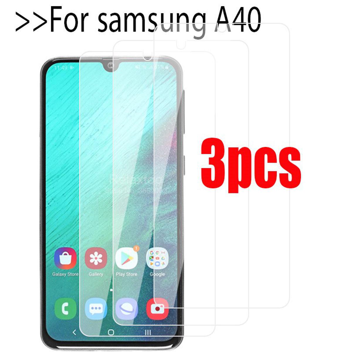 Picture of 3Pcs Glass For Samsung Galaxy A40 Screen Protector Full Water Color Transparent Tempered Glass