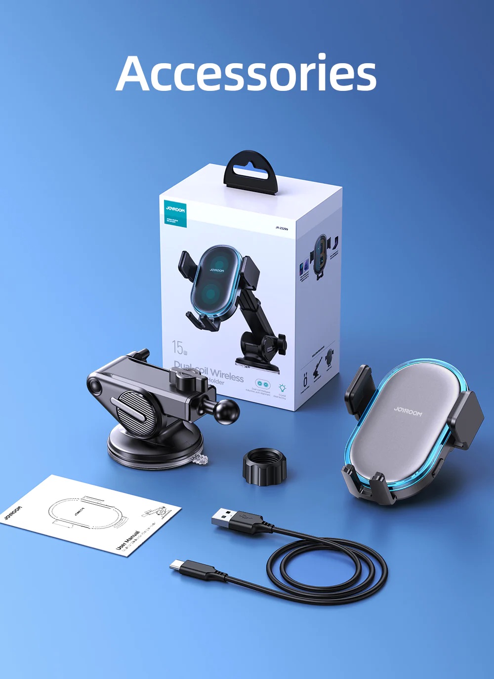 Picture of Joyroom JR-ZS299 Dual-Coil Wireless Car Charger Holder with LED