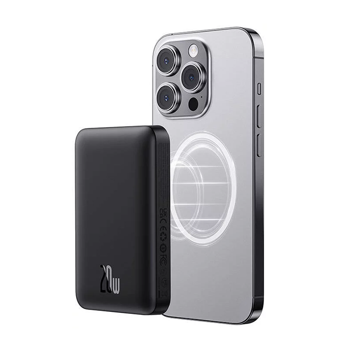 Picture of OS-Baseus Magnetic Mini Air  Wireless Fast Charge Power Bank 10000mAh 20W Cluster Black（With Simple  Charging Cable Type-C to Type-C (20V/3A) 30cm Black)