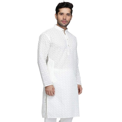 Picture of White Chicken Fabric Panjabi For Men | Indian cotton panjabi for men |