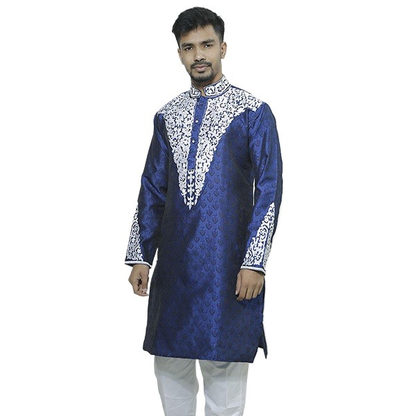 Picture of Indian katan panjabi for men new collection 2024 stylish | Indian wedding panjabi for men blue color