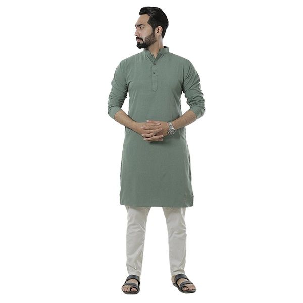 Picture of Olive panjabi for men new collection 2025 stylist | Cotton panjabi for men new collection 2025 | Panjabi for men olive colour