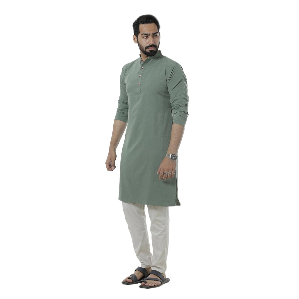 Picture of Olive panjabi for men new collection 2025 stylist | Cotton panjabi for men new collection 2025 | Panjabi for men olive colour