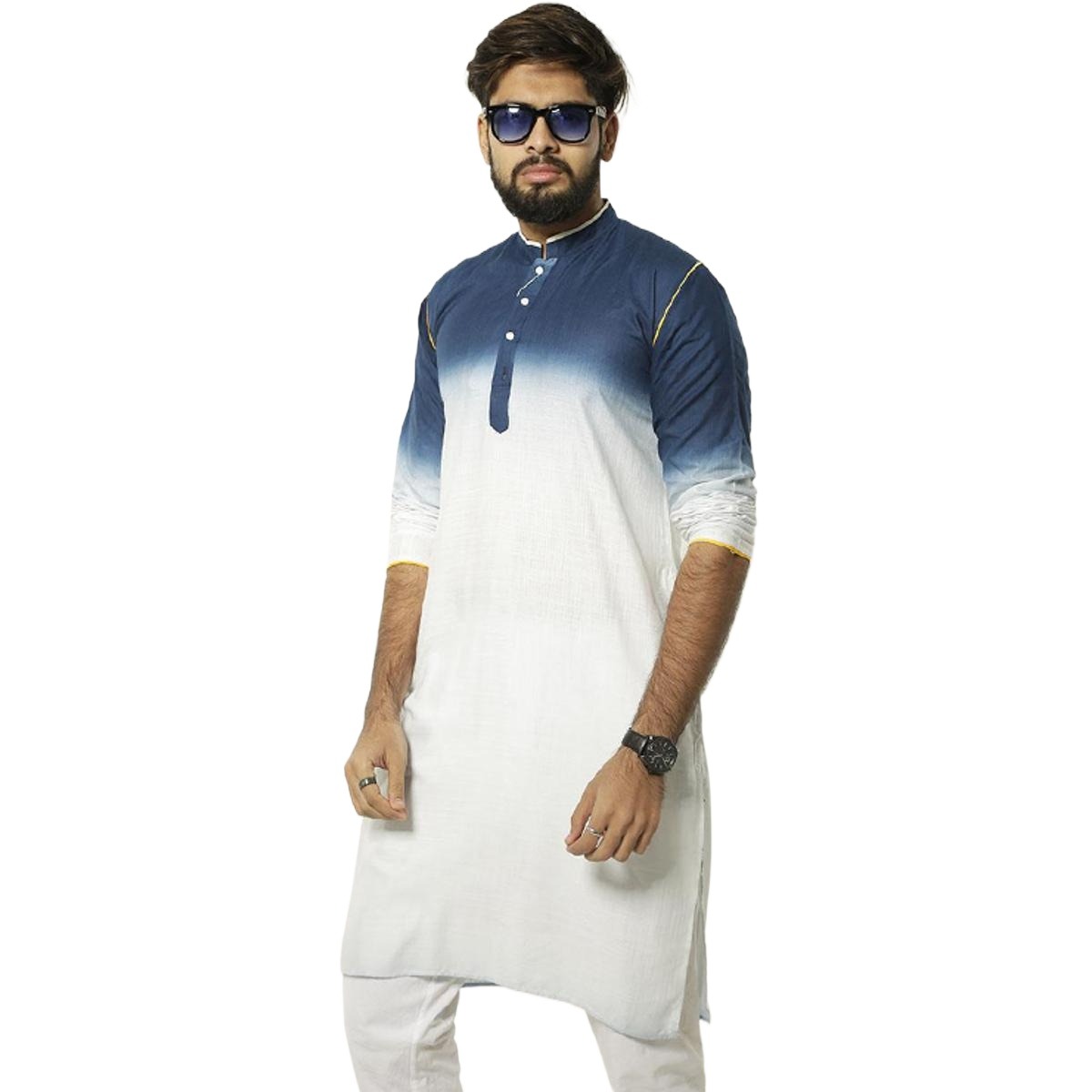Picture of Stylish panjabi for men new collection 2024 brand | low price kurta for men new collection 2024 | 100% Cotton fabrics for panjabi - gaye holud | wedding dress for men | Blue , yellow and red panjabi for men