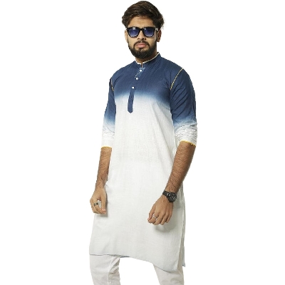 Picture of Stylish panjabi for men new collection 2024 brand | low price kurta for men new collection 2024 | 100% Cotton fabrics for panjabi - gaye holud | wedding dress for men | Blue , yellow and red panjabi for men