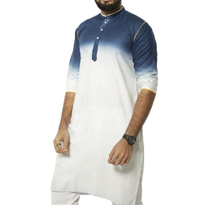 Picture of Gaye holud panjabi for men blue | Panjabi for men white and blue | Blue panjabi for men low price | Blue panjabi for men new collection 2024 brand