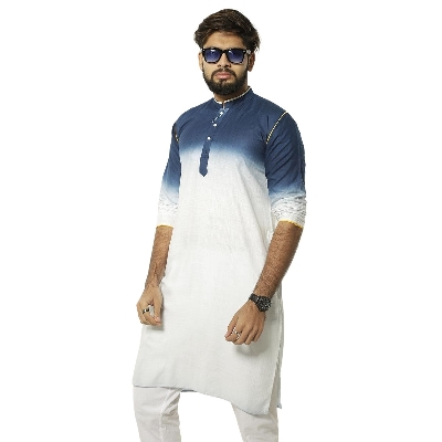 Picture of Gaye holud panjabi for men blue | Panjabi for men white and blue | Blue panjabi for men low price | Blue panjabi for men new collection 2024 brand