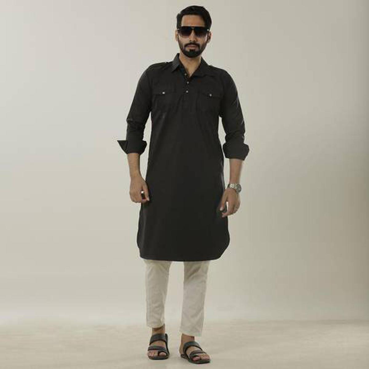 Picture of Black kabli panjabi men | panjabi for men black | panjabi for men new collection 2023 stylist | kabli panjabi black