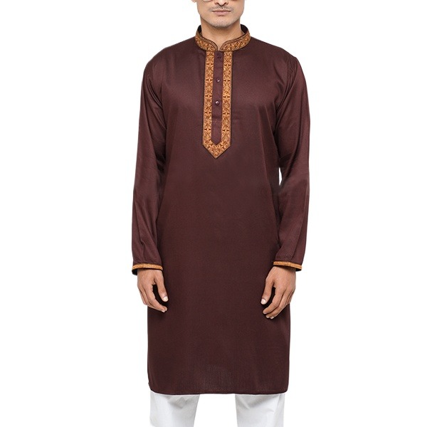 Picture of Deep chocolate color embroidery panjabi for men | Smart semi long panjabi for men new collection 2024