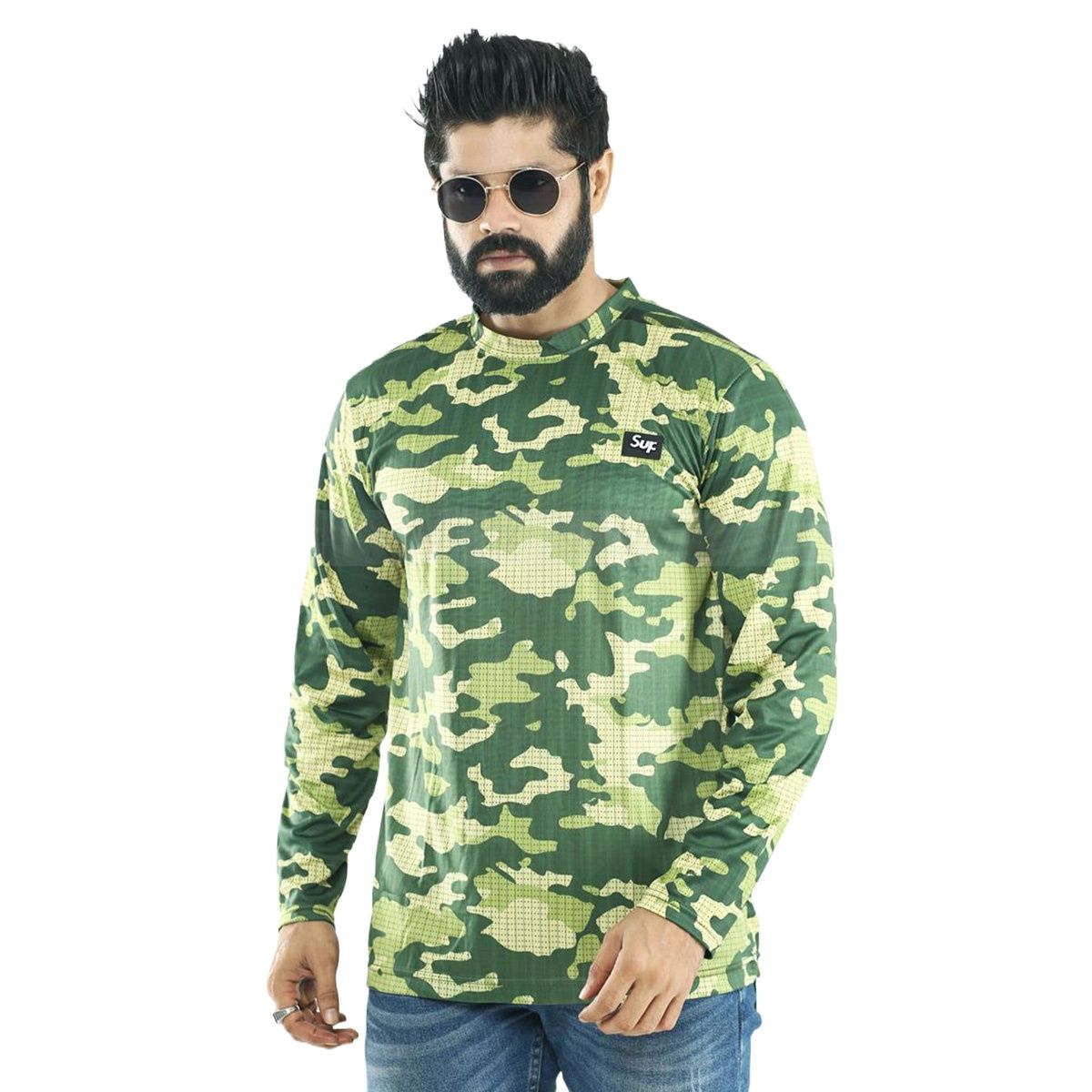 Picture of Deep and light green printed full sleeve tshirt for men stylish | All over printed tshirt for men new collection 2023