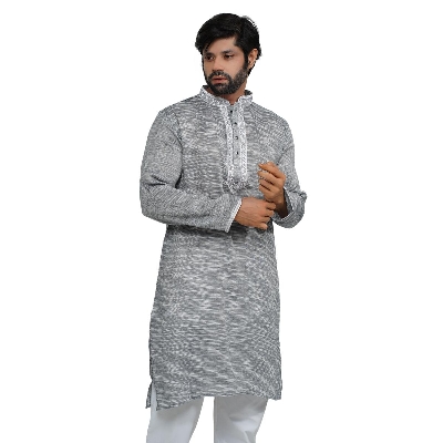 Picture of Khadi panjabi for men new collection 2024 | Gray colour panjabi | khadi panjabi white and gray | khadi panjabi hand print | Khadi panjabi for men low price