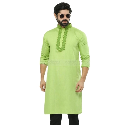 Picture of Lemon colour cotton panjabi for men new collection 2024 |  Men panjabi collection new
