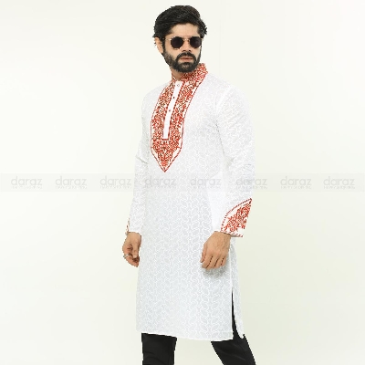 Picture of White panjabi for men stylish | white panjabi for men cotton | white panjabi for men new collection 2022 | white panjabi for men low price | white panjabi for men 2022 | embroidery panjabi for men | embroidery new panjabi | white cotton panjabi for men