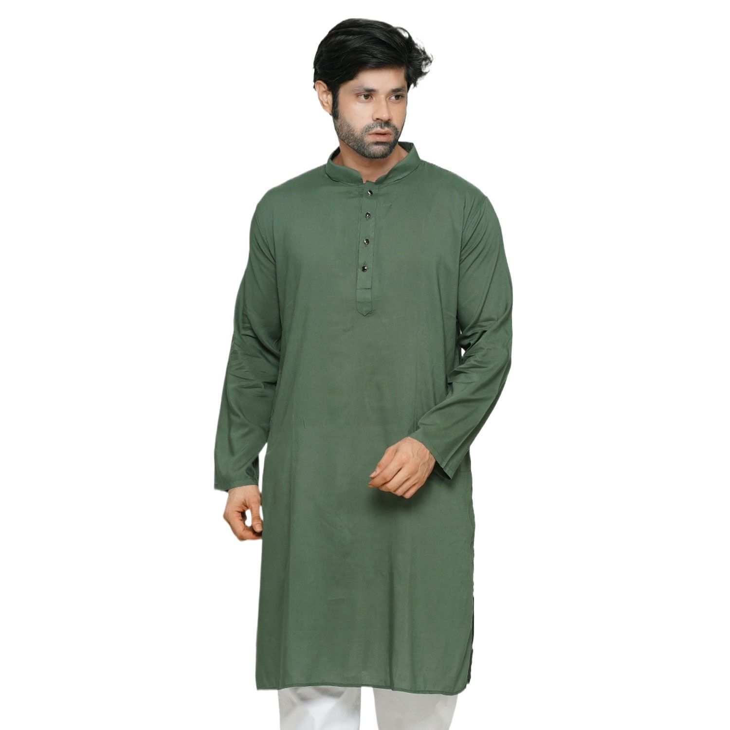Picture of Exclusive olive colour panjabi For Men | Olive cotton semi long panjabi Men | low price panjabi collection for men new collection 2024