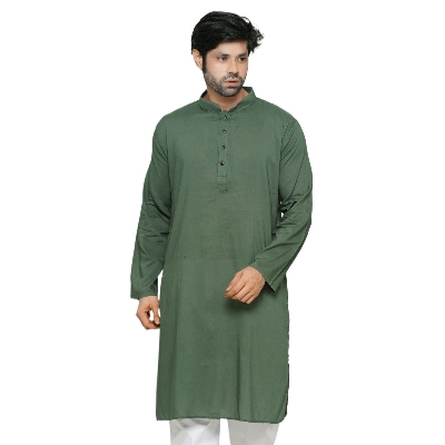 Picture of Exclusive olive colour panjabi For Men | Olive cotton semi long panjabi Men | low price panjabi collection for men new collection 2024