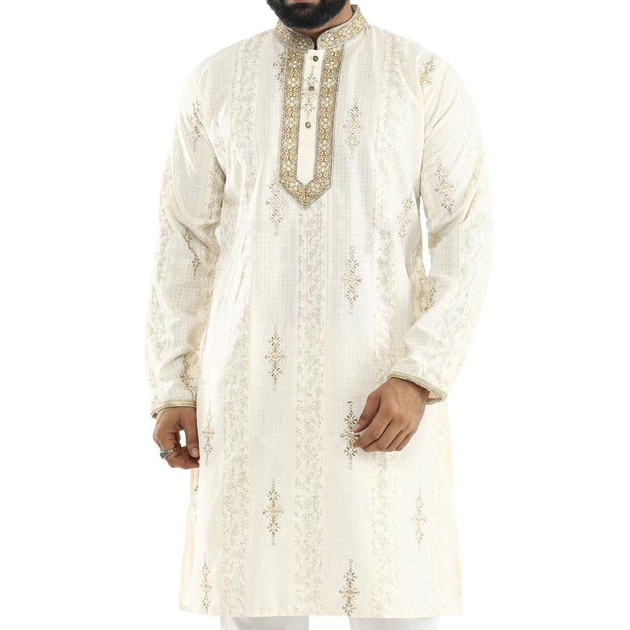 Picture of Indian panjabi for men new collection 2024 | Indian panjabi for men stylish | Printed golden mens panjabi
