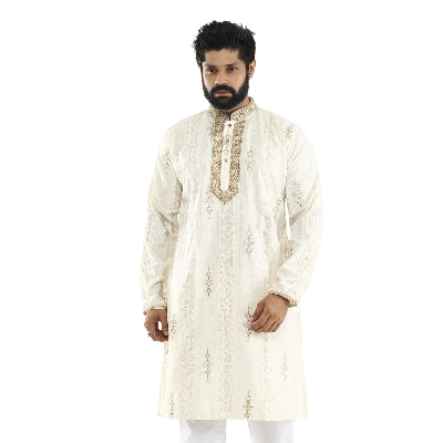 Picture of Indian panjabi for men new collection 2024 | Indian panjabi for men stylish | Printed golden mens panjabi