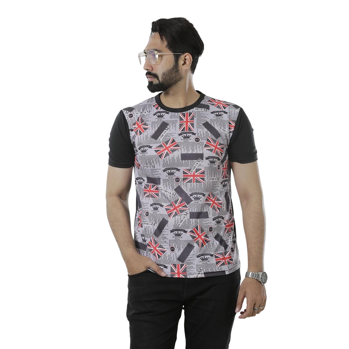 Picture of Printed black tshirt for men 2024 eid | All over printed tshirt for men black |