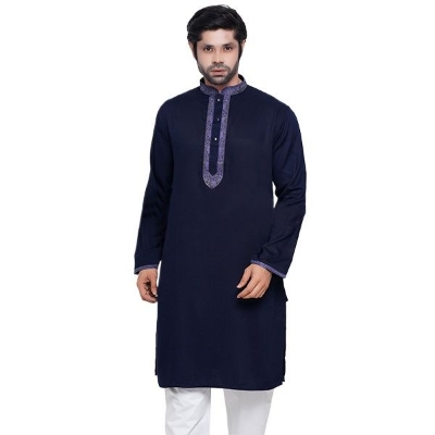 Picture of Navy blue panjabi for men new collection 2024 stylist | Soft cotton panjabi for men new collection