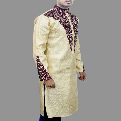 Picture of Blue katan panjabi for men | High quality panjabi for men stylish | Indian panjabi for men new collection 2024 | Wedding panjabi - Party dress for men