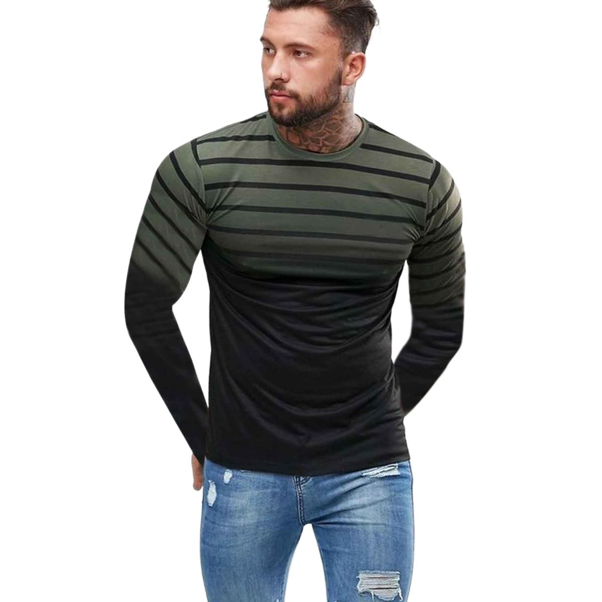 Picture of full sleeve tshirt for men | Tshirt for men olive colour | olive tshirt for men | tshirt for men full sleeve winter | tshirt for men full hand | tshirt for men full sleeve black | striped tshirt | tshirt for men green