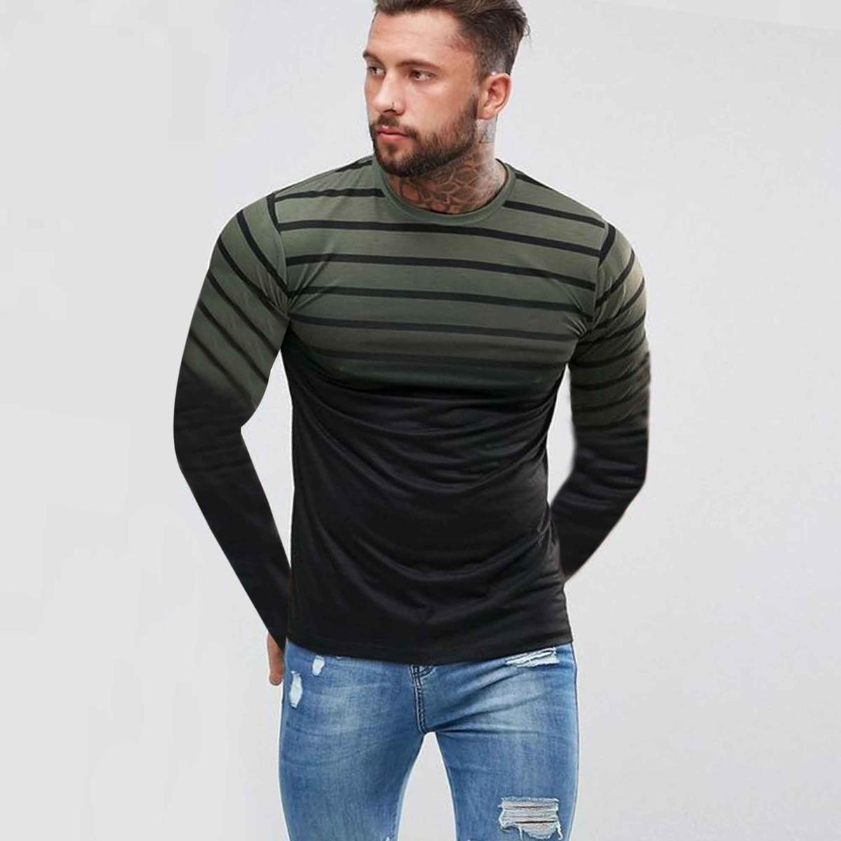 Picture of full sleeve tshirt for men | Tshirt for men olive colour | olive tshirt for men | tshirt for men full sleeve winter | tshirt for men full hand | tshirt for men full sleeve black | striped tshirt | tshirt for men green