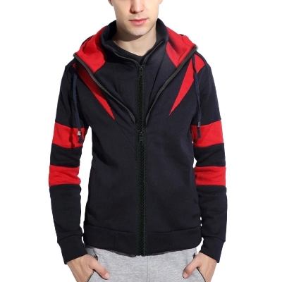 Picture of Premium double part hoodie for men black and red | High quality hoodie for men new collection 2023 | Black hoodie jacket for men