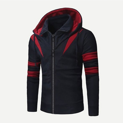 Picture of Premium double part hoodie for men black and red | High quality hoodie for men new collection 2023 | Black hoodie jacket for men