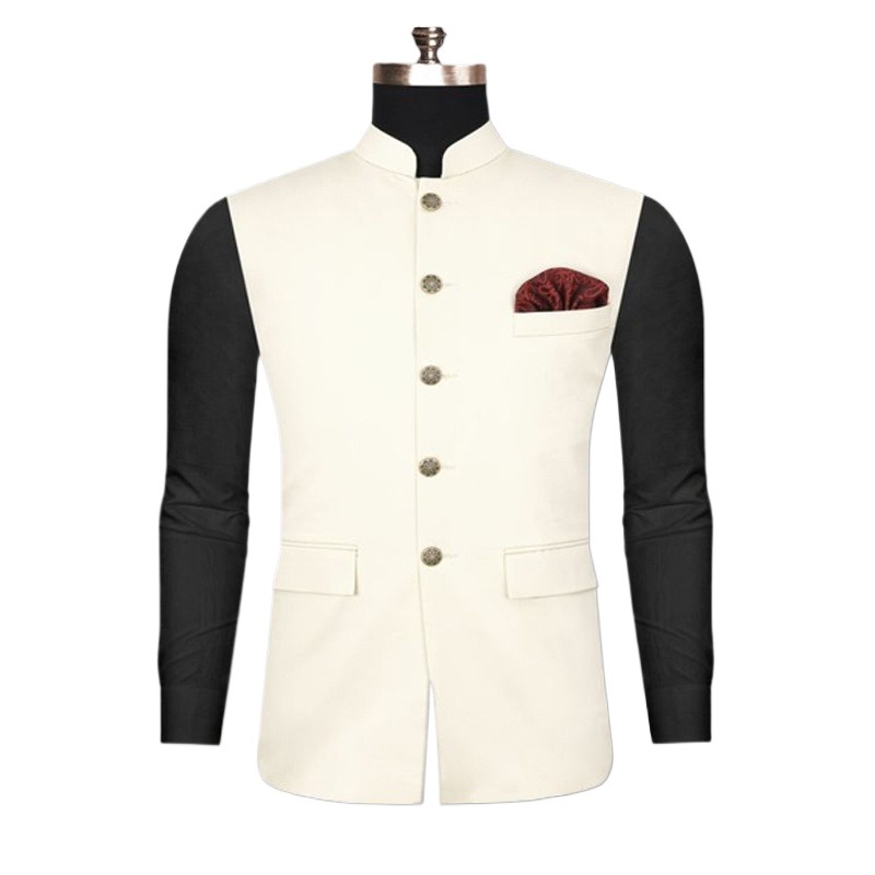 Picture of White Koti for men print brand | Nehru jacket for men Waist coat and vest for men white | Premium koti for men | Off white waistcoat for men | Indian koti for men off white