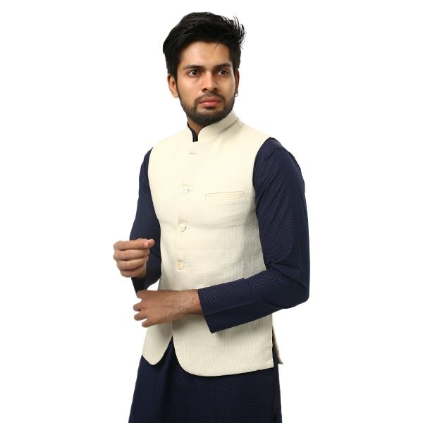 Picture of White Koti for men print brand | Nehru jacket for men Waist coat and vest for men white | Premium koti for men | Off white waistcoat for men | Indian koti for men off white