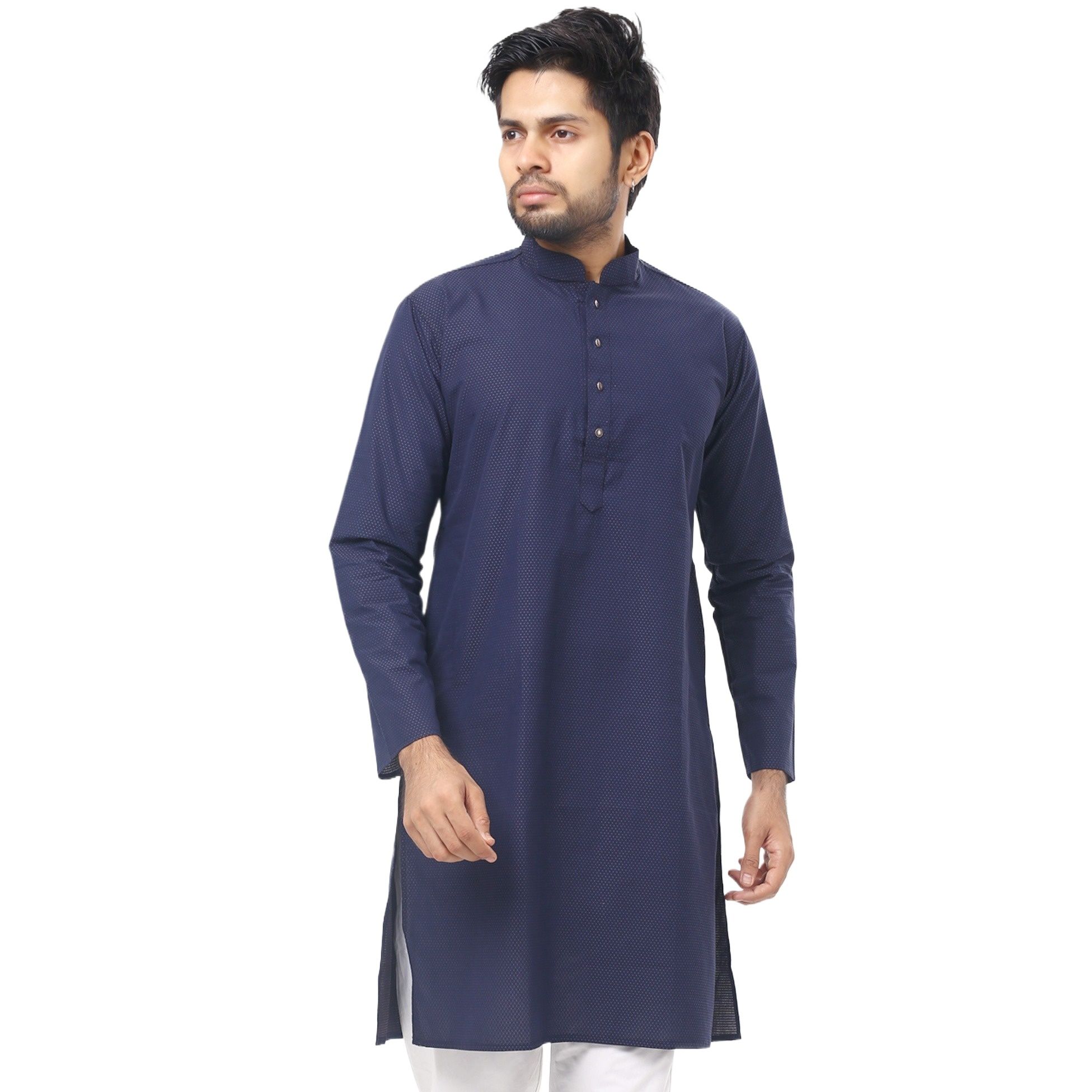 Picture of Navy blue panjabi for men new collection 2024 eid | Ball dot Printed cotton panjabi for men