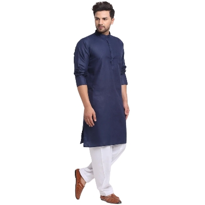 Picture of Navy blue panjabi for men new collection 2024 eid | Ball dot Printed cotton panjabi for men