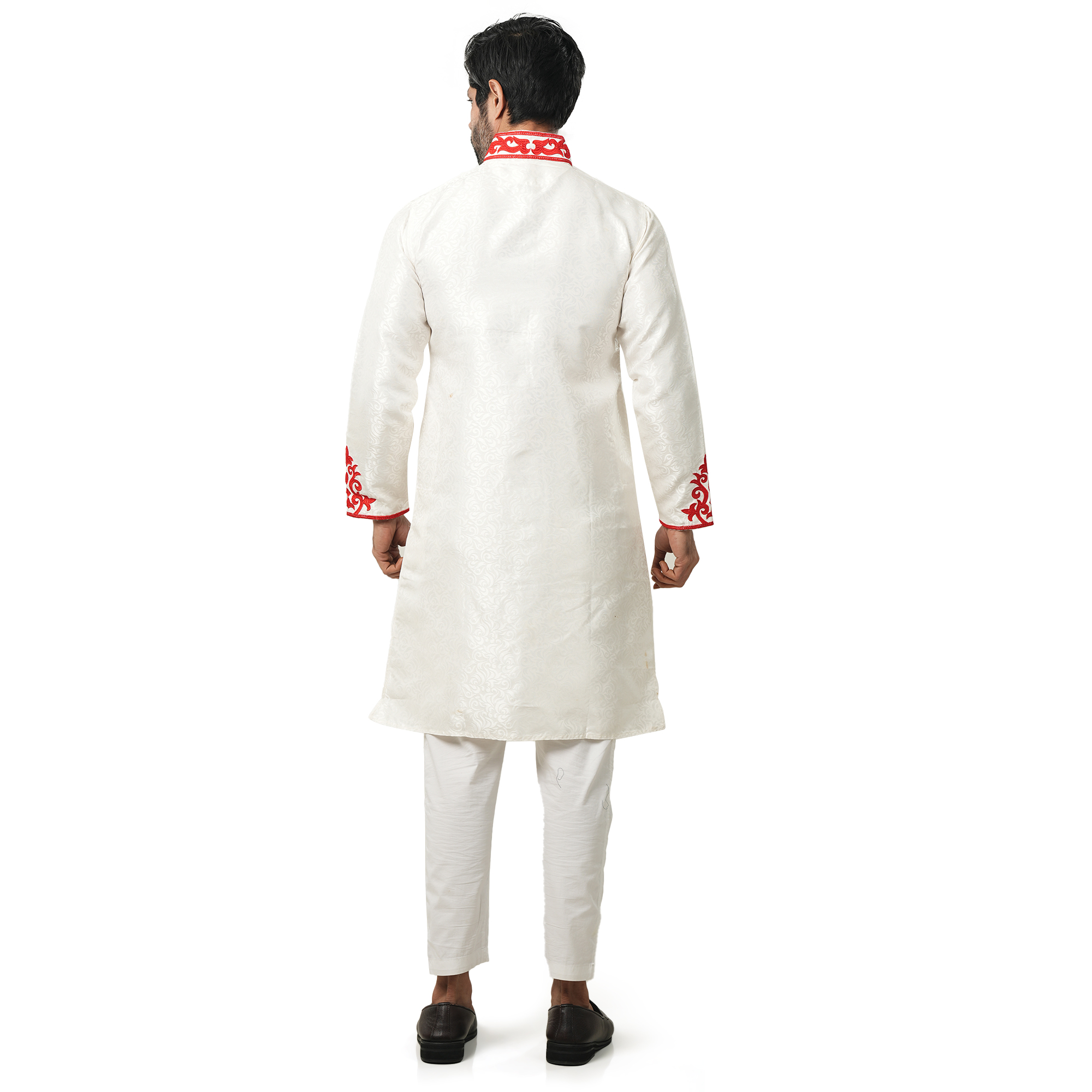 Picture of Red and white panjabi for men new collection 2024 eid | Indian katan panjabi for men