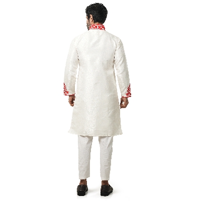 Picture of Red and white panjabi for men new collection 2024 eid | Indian katan panjabi for men