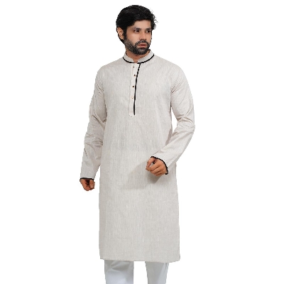 Picture of Light cream panjabi for men new collection 2024 eid | Slub cotton panjabi for men