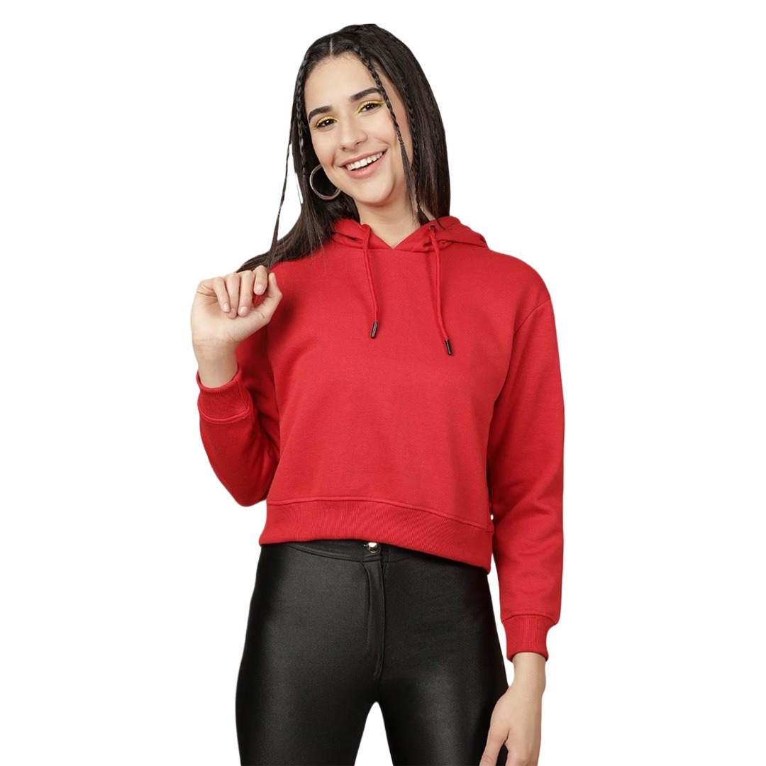Picture of Ladies hoodie for girls red color | Export quality red hoodies for women | ladies hoodie jacket collection | Red color hoodie for ladies new collection 2023