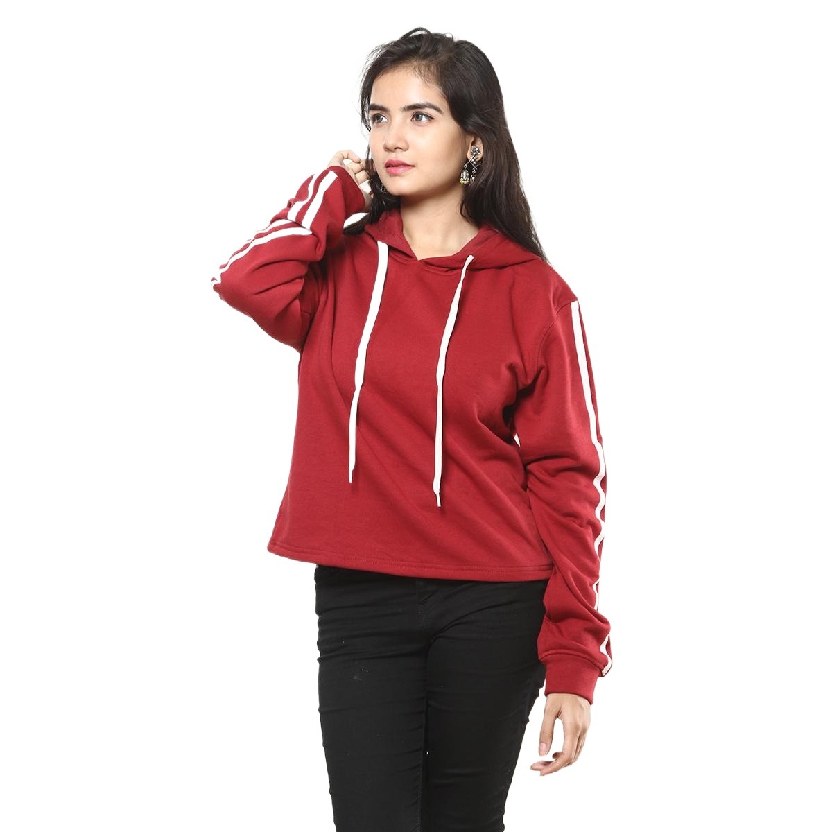 Picture of Ladies hoodie for girls maroon color | Export quality maroon hoodies for women | ladies hoodie jacket collection | Maroon color hoodie for ladies new collection 2023