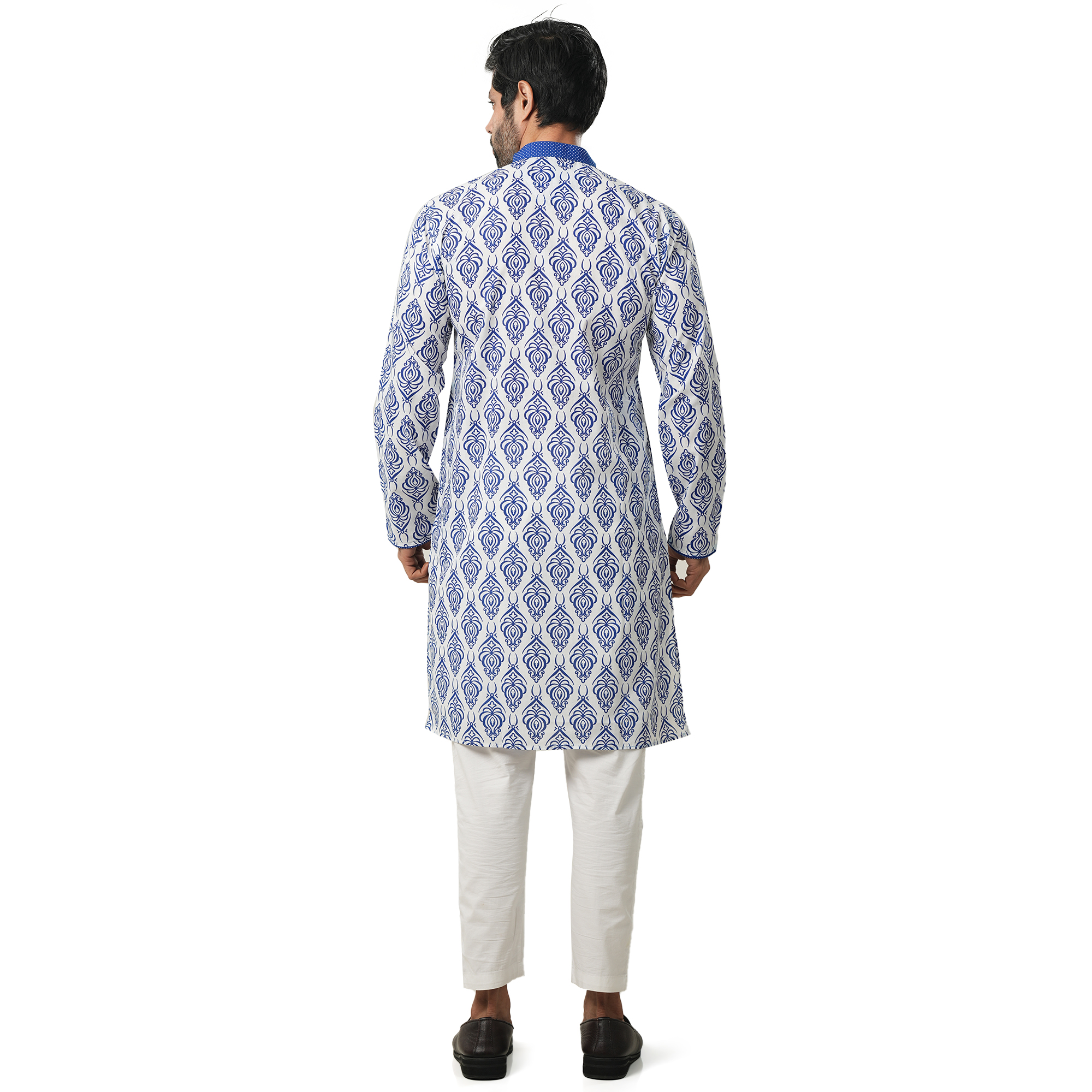 Picture of White and blue panjabi for men new collection 2024 stylist | Cotton panjabi for men new collection 2024 | Panjabi for men blue colour
