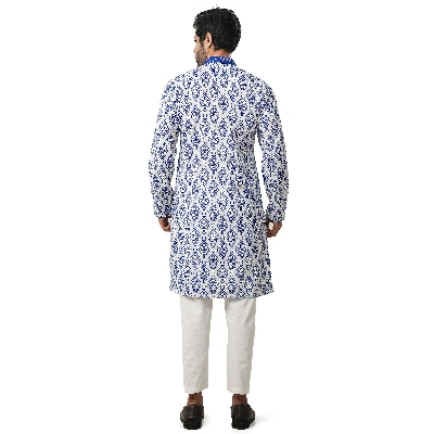 Picture of White and blue panjabi for men new collection 2024 stylist | Cotton panjabi for men new collection 2024 | Panjabi for men blue colour