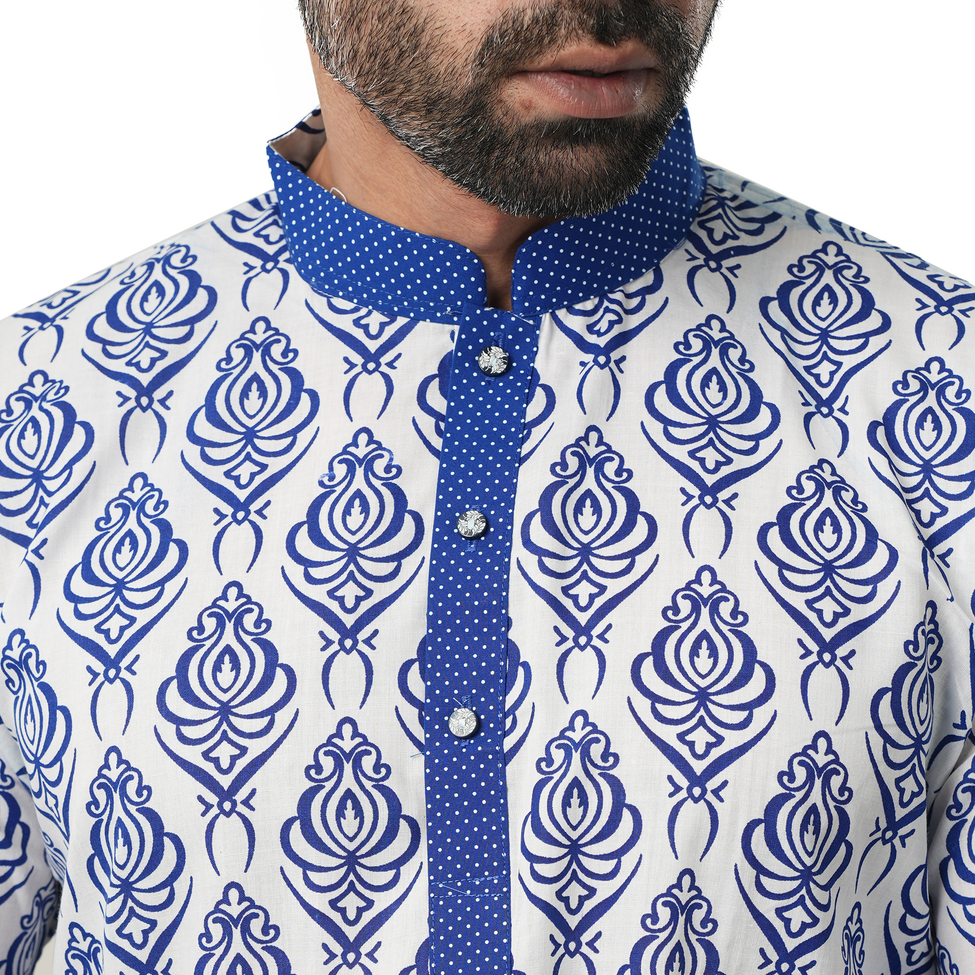 Picture of White and blue panjabi for men new collection 2024 stylist | Cotton panjabi for men new collection 2024 | Panjabi for men blue colour