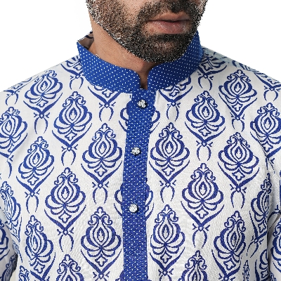 Picture of White and blue panjabi for men new collection 2024 stylist | Cotton panjabi for men new collection 2024 | Panjabi for men blue colour