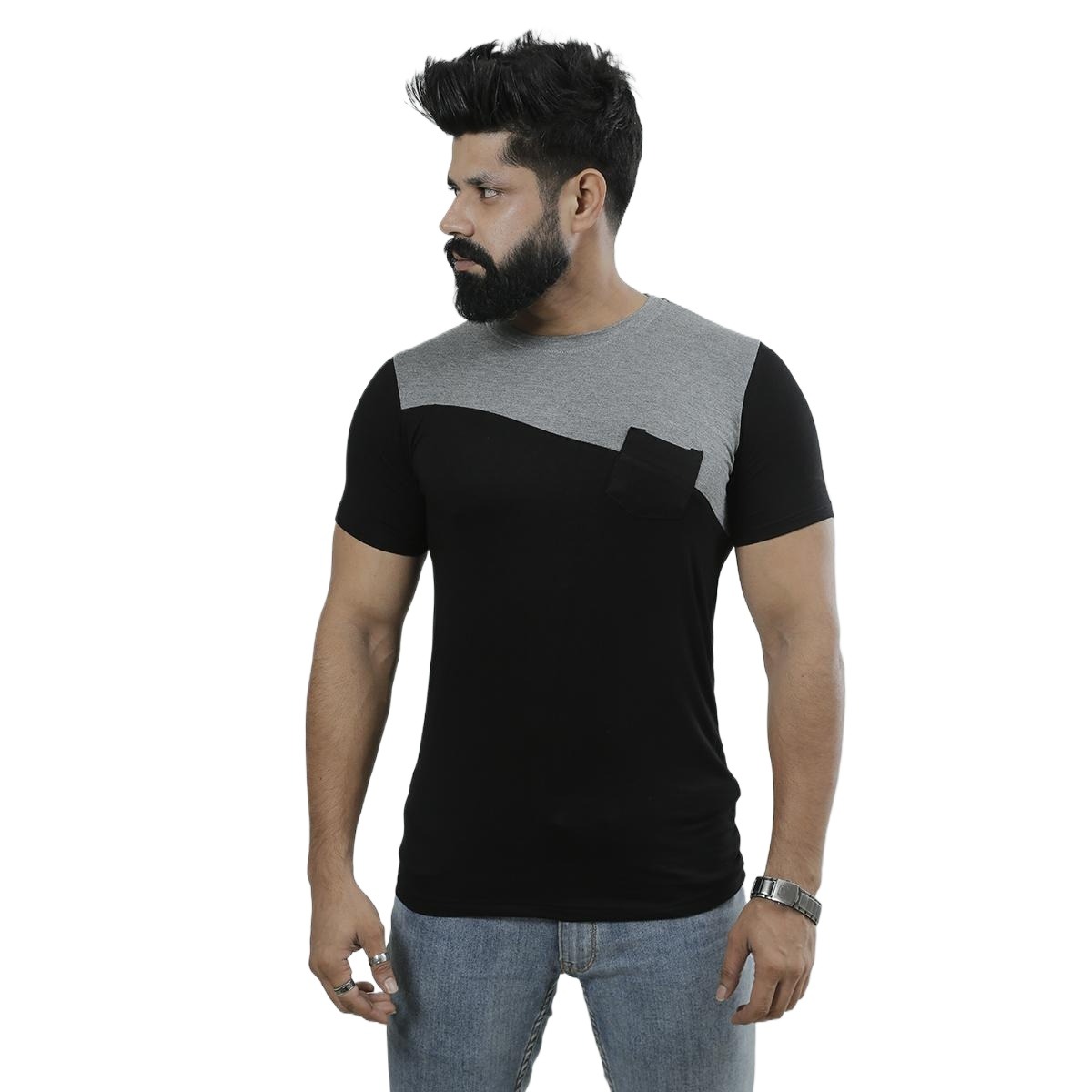 Picture of Versatile -Ash and black tshirt for men new collection 2024 | Cotton tshirt for men viscose fabrics | Tshirt for men black and ash- Avant-garde