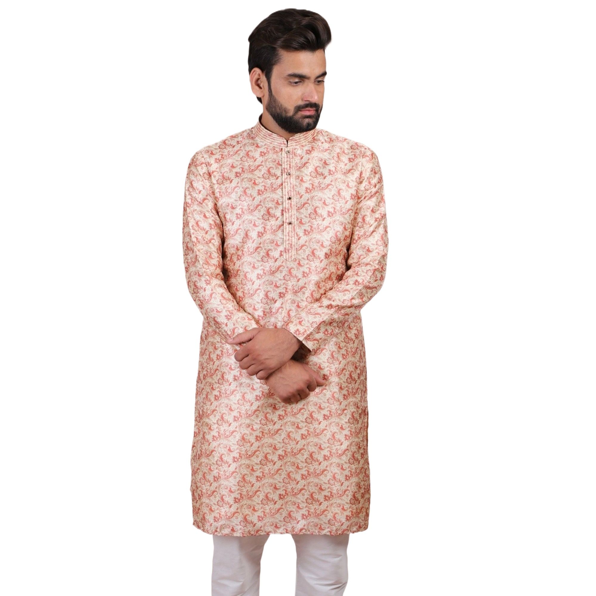 Picture of Panjabi for men red | Red panjabi for men new collection 2023 stylist | Red kurta for men indian | Premium kurta for men stylish | kurta for men new collection 2023 | Indian katan panjabi for winter